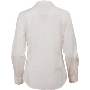 A white ladies' button-up shirt featuring a dobby stripe design and long sleeves, with a plain back view.
