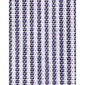 A close-up of a fabric featuring fine stripes in navy and white, suitable for a button-up shirt.