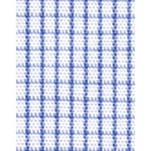 A patterned fabric featuring a mini blue check design on a white background.