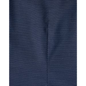 A navy blue stretch button-up shirt featuring a pin dot pattern and a logo.