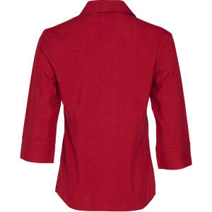 A red women's Cooldry 3/4 sleeve shirt with a collar and rolled cuffs, featuring a plain design and a brand logo.