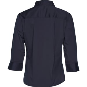 A women's 3/4 sleeve military shirt in navy, featuring a classic collar and back yoke design. Includes a logo.