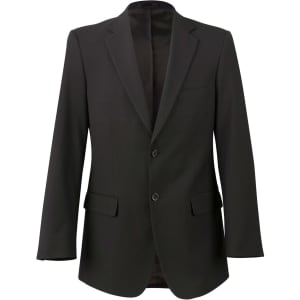 A men's stretch jacket in black, featuring a two-button front and single chest pocket. The interior is lined.