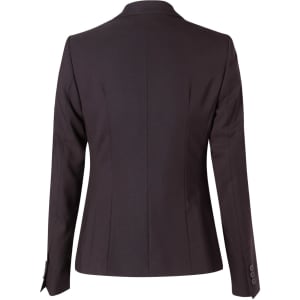 A black women's cropped jacket with a one-button closure and tailored fit, featuring a back view with subtle detailing.