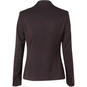 A fitted black women's one-button cropped jacket with a tailored back design and buttoned cuffs.