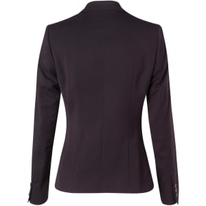 A black women's one button cropped jacket with a fitted silhouette and single-button closure at the back.