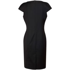 A black ladies' wool blend stretch cap sleeve dress with a fitted silhouette and a back zipper.