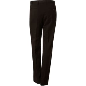 Men's stretch wool blend pants in black, featuring a tailored fit and rear pockets, with a subtle logo detail.