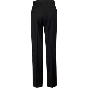 Men's black wool blend stretch pants with a flexi waist, featuring two back pockets and a tailored fit.