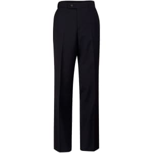 Men's black wool blend pants with a flexi waist, featuring a straight leg design and button closure.