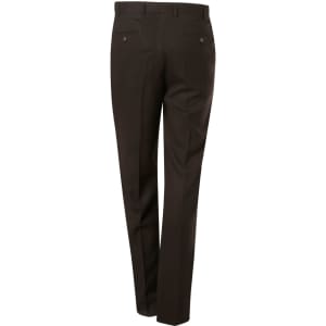 Men's polyviscose stretch pants in dark brown, featuring a tailored fit and pockets at the back.