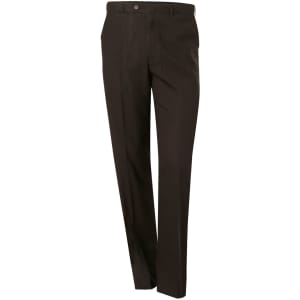 Men's polyviscose stretch pants in dark brown, featuring a classic design and a front button closure.