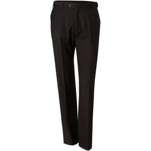 Men's black polyviscose stretch pants with a straight cut, featuring a waistband and a button closure.
