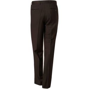 Brown men's polyviscose stretch pants with a tailored design, featuring two back pockets and a logo.