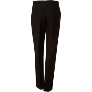 Men's black polyviscose stretch pants featuring a straight-leg design and back pockets. Includes branding.