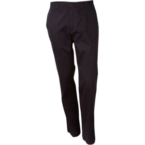 Men's chino pants in black with a straight leg design, featuring a button closure and pockets.