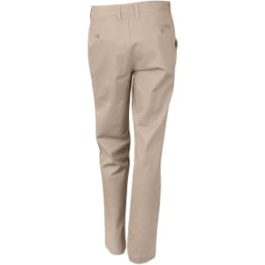 Men's chino pants in beige, featuring a tailored fit and rear pockets, with a logo on the waistband.