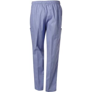 Unisex scrub pants in a light blue colour, featuring an elastic waistband and side pockets.