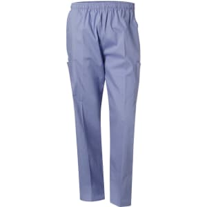Unisex scrub pants in light blue, featuring an elastic waistband and pockets for added convenience.