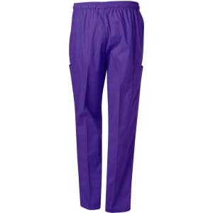 Unisex scrub pants in a vibrant purple shade with an elastic waistband and side pockets.