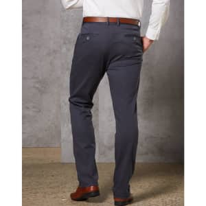 Men's Boston Chino Pants in navy, featuring a smooth finish and a waistband with a logo, viewed from the back.