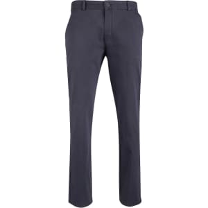 Men's chino pants in dark grey with a slim fit design, featuring a logo on the waistband.