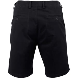 Men's stretch cotton chino shorts in black, featuring two back pockets and a waistband with loops.