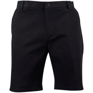 Black stretch cotton chino shorts with a front button closure and side pockets, featuring a subtle logo.
