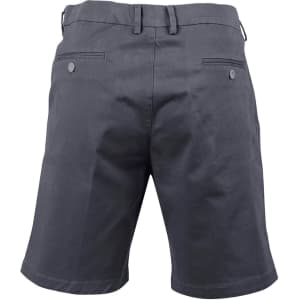 Men's stretch cotton chino shorts in dark grey, featuring a two-pocket design on the back and a logo.