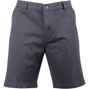 Men's stretch cotton chino shorts in dark grey, featuring a traditional button closure and angled pockets.