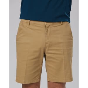 Men's stretch cotton chino shorts in a light tan colour. Features a logo on the right side.