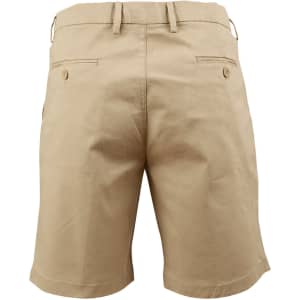 Men's stretch cotton chino shorts in beige, featuring two back pockets and a logo. Suitable for casual wear.