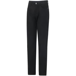 Black men's flexi chino pants with a classic jean style and a logo on the waistband.