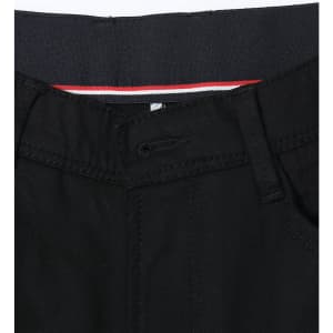 Black men's flexi chino pants with a waistband detail and a logo.