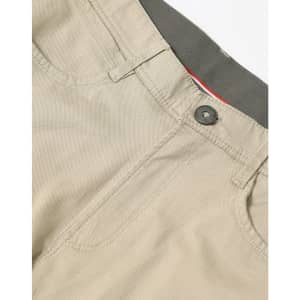 Men's flexi chino pants in a light beige colour, featuring a waistband with a button and pockets.