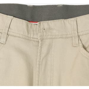 Men's flexi chino pants in a light beige colour, featuring a waistband and pockets, with a logo present.