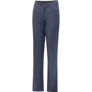 Men's flexi chino pants in navy blue with a classic jean style and elastic waistband. Features pockets and logo.