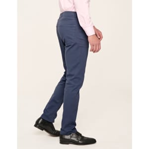Men's flexi chino pants in navy, styled with a slim fit and back pocket details, featuring a logo.
