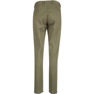 A pair of olive green ladies' chino pants, featuring a straight leg design and rear pocket.