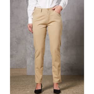 Ladies' Boston Chino Pants in beige, featuring a fitted style with pockets, modelled against a neutral backdrop.