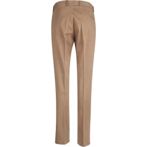 Tan chinos for women featuring a sleek design, with pockets and a logo. Suitable as stylish trousers.