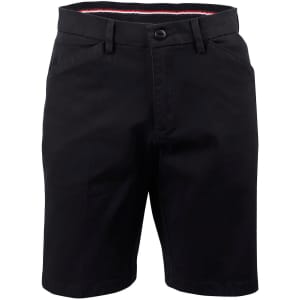 Ladies' stretch cotton chino shorts in black, featuring pockets and a waistband with contrasting details.