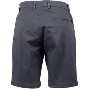 Ladies' stretch cotton chino shorts in dark grey, featuring a back pocket and belt loops. Includes a logo on the waistband.