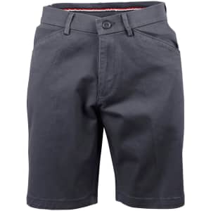 Ladies' stretch cotton chino shorts in black with a stylish waistband and front pockets, featuring a logo.