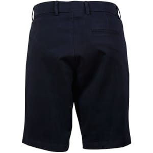 Ladies' stretch cotton chino shorts in navy, featuring a back pocket and a logo. Suitable for casual wear.