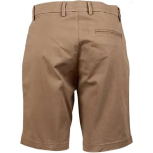 Ladies' stretch cotton chino shorts in a light brown shade, featuring a back pocket and logo branding.