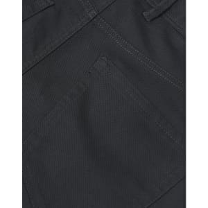 A close-up of ladies' flexi chino pants in dark grey, featuring detailed stitching and a pocket design.