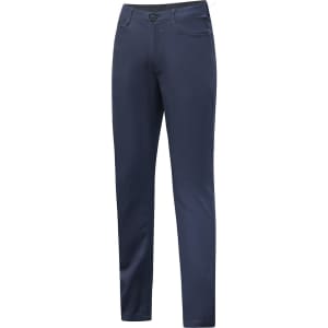 Ladies' flexi chino pants in navy blue, featuring a slim fit and classic style, with pockets and a branded logo.