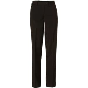 Women's slim leg flexi waist pants in black wool stretch, featuring a belt loop and a straight leg design.