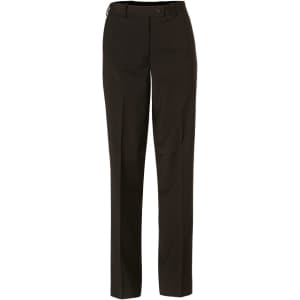 Women's slim leg pants in dark green wool stretch fabric, featuring a flexi waist and a standard waistband.